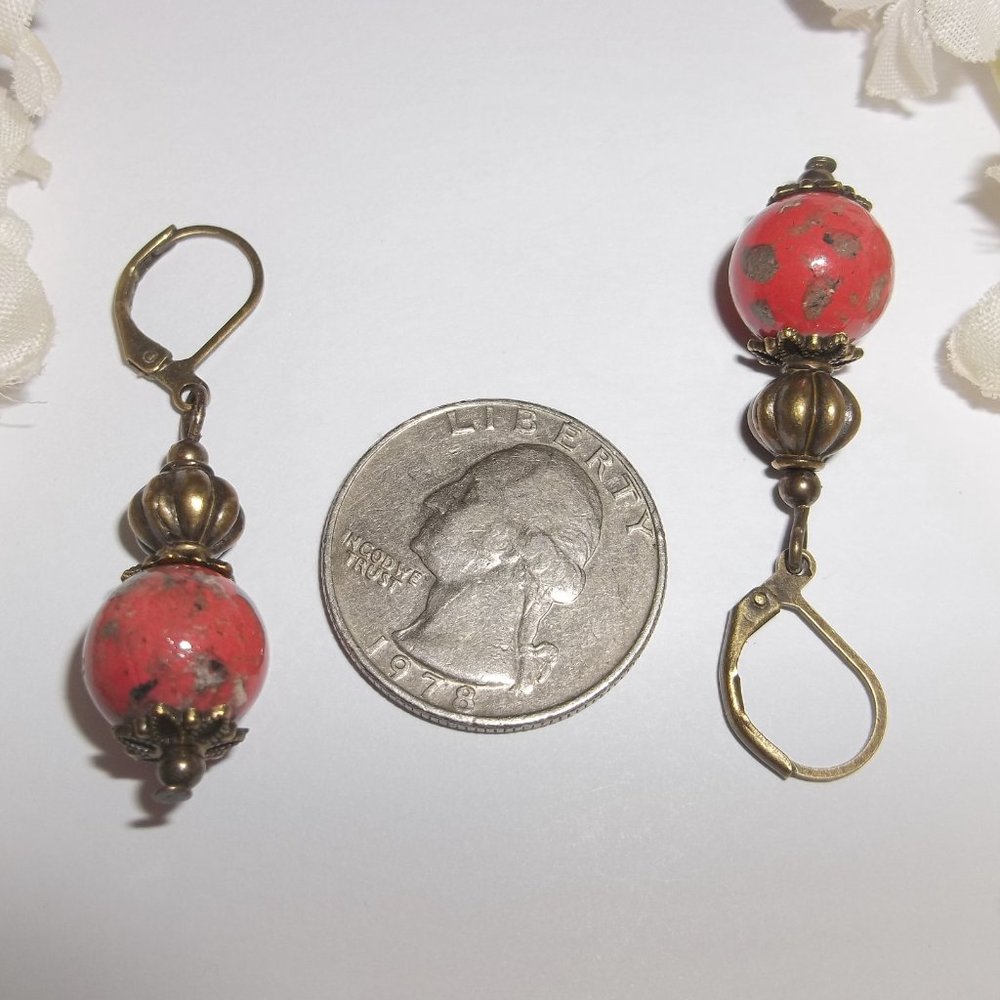 Earrings, Coral Earrings, Bronze Earrings, Earrings, Boho Earring, Earring, 7824 - Picture 3 of 8